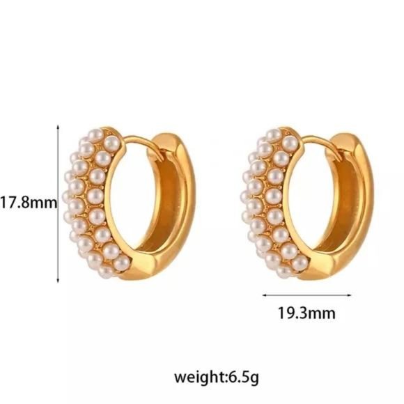 New 18K Gold Fresh Water Pearl Huggies Earrings, CUTE RING, SHINY RING. - Picture 6 of 6